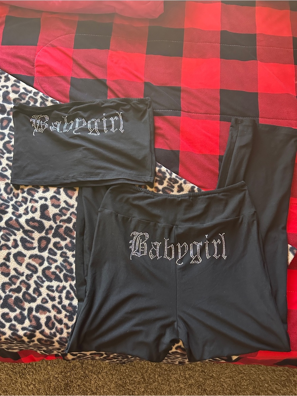 Black 'Babygirl' Rhinestone 2-Piece Set